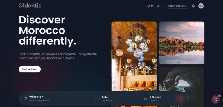Interface de la plateforme touristique Oldentic